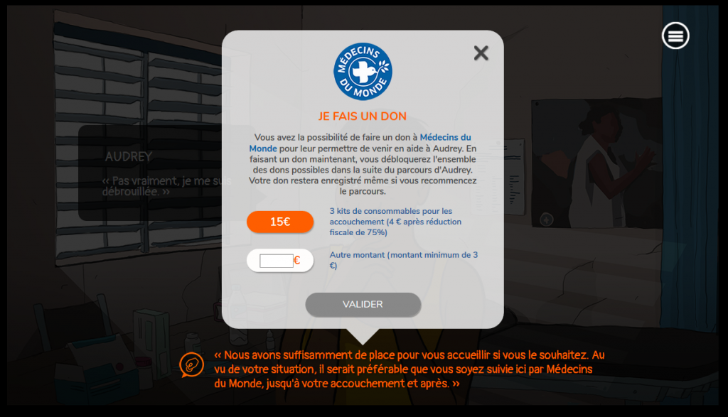 plateforme de donation dans le jeu de sensibilisation