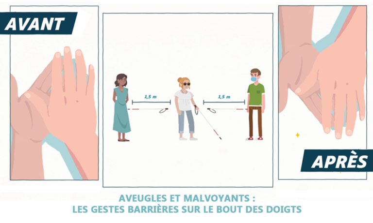 Projet de film pédagogique santé, SENSGENE les gestes barrières pour les personnes souffrant d'un handicap visuel, par DOWINO
